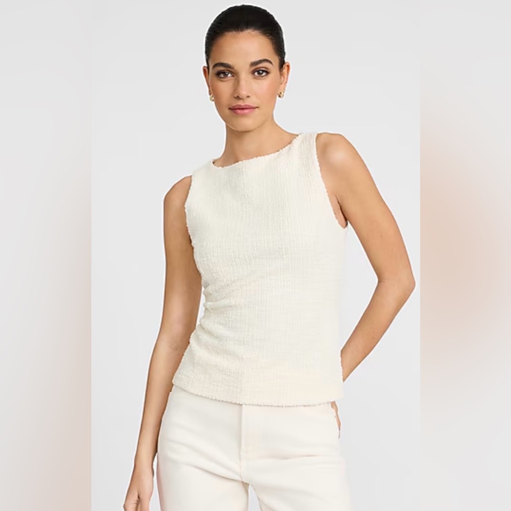 Express cream tweed boat neck top